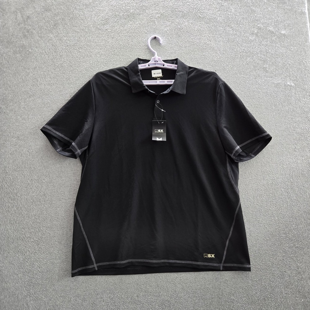 MSX By Michael Strahan Men Polo XXL Black Activewear Logo Short Sleeve NWT